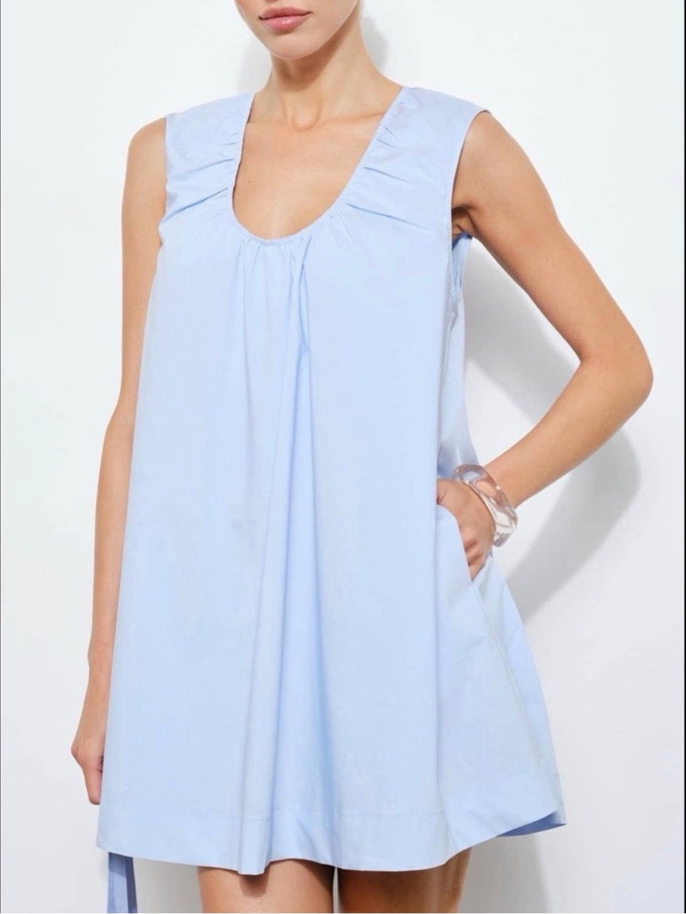Light Blue Sleeveless Cotton Mini Dress